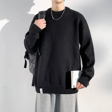 唐狮秋冬季新款毛衣男士圆领纯色日系青少年内搭套头针织衫潮TD图片