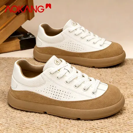奥康休闲板鞋男2026新款春季复古百搭小白鞋软底时尚轻便德训鞋潮商品大图