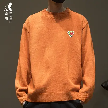 希越多巴胺爱心绣花针织毛衣男重磅700g秋季日系慵懒宽松大码打底商品大图
