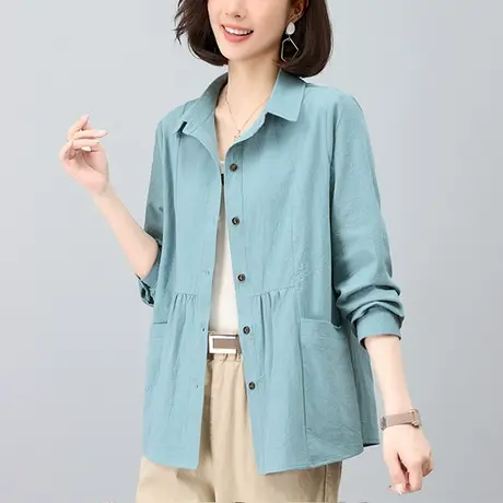 妈妈春秋季薄款衬衫外套女宽松加大码女装中老年休闲显瘦长袖衬衣商品大图