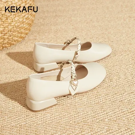 珂卡芙软皮单鞋女2023新款秋季百搭低跟奶奶鞋百搭法式玛丽珍女鞋图片