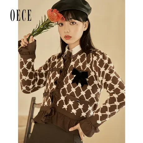 【买1送1】Oece设计感针织衫开衫2022秋冬季新款复古毛衣短款外套图片