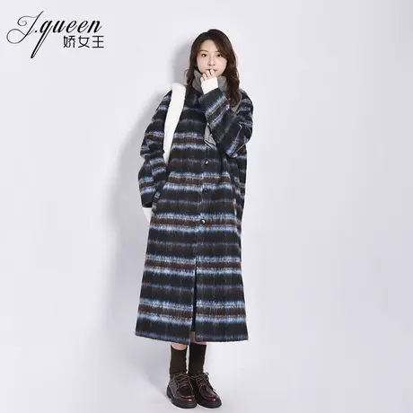 毛呢大衣女2023秋冬新款韩系气质宽松休闲单排扣过膝长款格纹外套图片