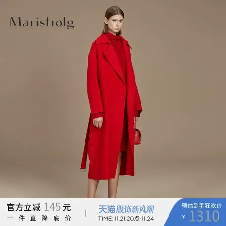 玛丝菲尔双面呢红色毛呢大衣女装中长款2019冬季新款羊毛过膝外套商品大图