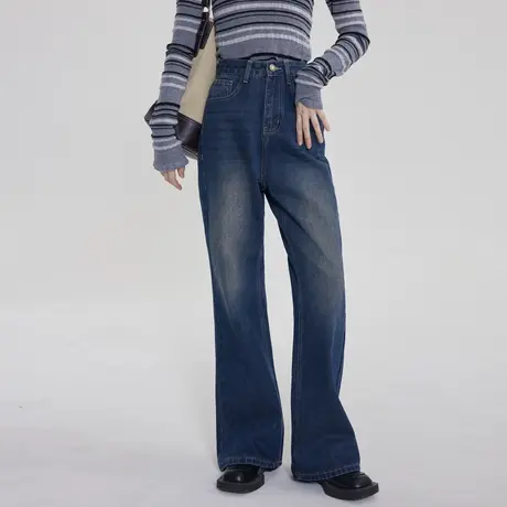 尔给梨形身材显瘦裤子小个子宽松美式复古微喇牛仔裤女2023年新款商品大图