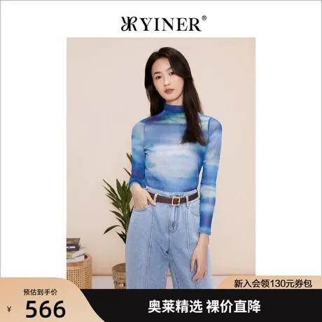 YINER音儿专柜女装2023春季新款时尚独特别致毛高领针织衫商品大图