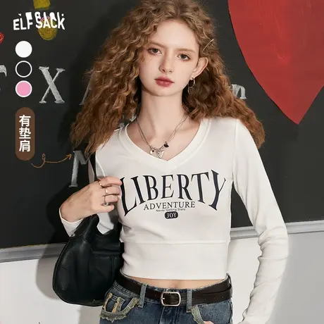 妖精的口袋正肩短款针织t恤女2023秋季新款小个子长袖bm辣妹上衣商品大图