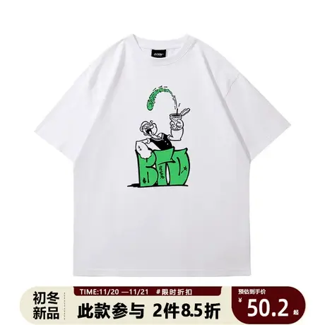 个性小众潮牌半袖t恤衫男大力水手爱吃菠菜欧美风ins百搭情侣短袖商品大图