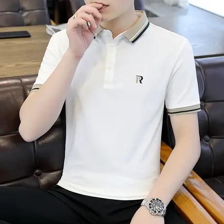 休闲polo衫男士翻领韩版潮流纯色珠地网眼丝光棉短袖T恤男爸爸装商品大图