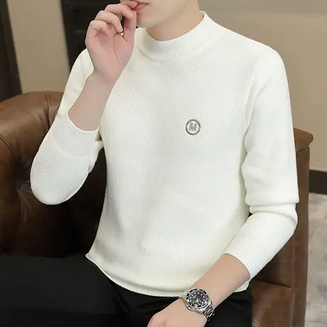 秋冬季圆领毛衣男士2023新款刺绣打底针织衫青少年学生百搭线衣潮商品大图