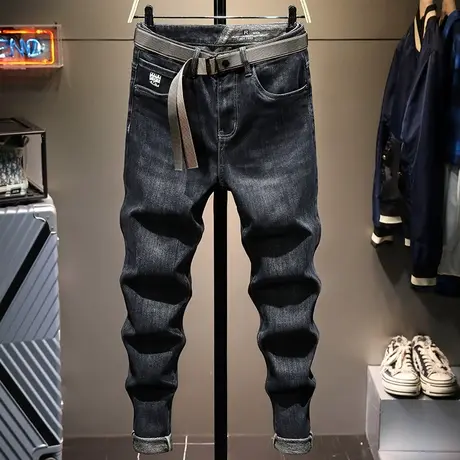 黑色加厚牛仔裤男潮牌2021年新款秋冬高端哈伦裤潮流百搭裤子小脚商品大图