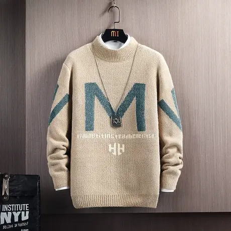 毛衣男秋装薄款上衣半高领针织衫个性线衫韩版线衣春秋季男装秋衣商品大图