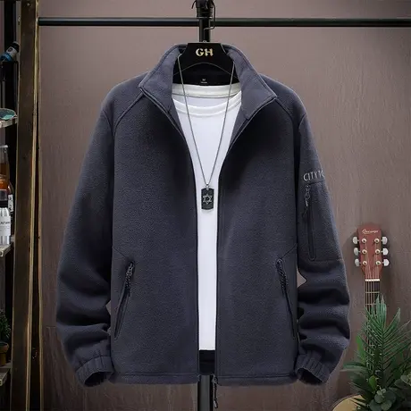 摇粒绒外套男士春秋季加厚立领颗粒绒休闲翻领夹克秋冬羊羔毛衣服商品大图