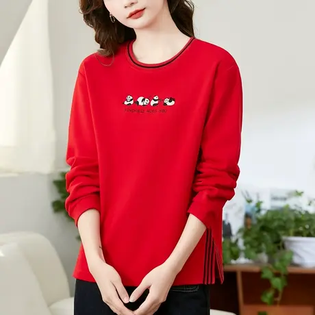 圆领无帽卫衣女春秋2024年新款时尚百搭休闲上衣服薄款套头衫长袖图片