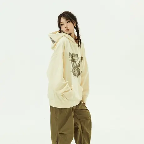 YEP美式蝴蝶连帽卫衣女宽松oversize情侣装春秋新款复古潮牌外套商品大图