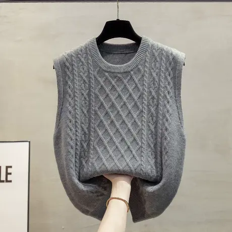 麻花圆领针织马甲背心女2023秋装新款宽松外穿马夹叠穿毛衣坎肩潮商品大图