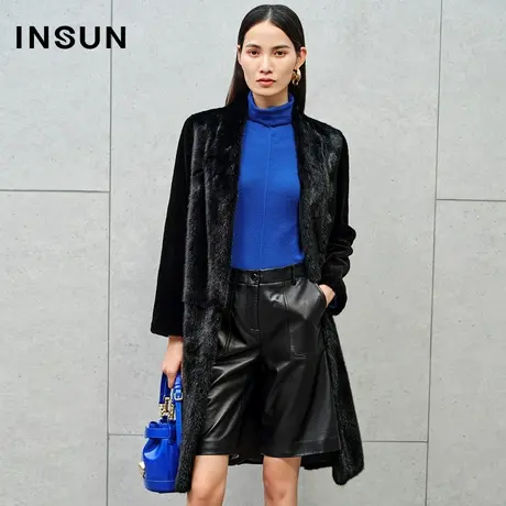 INSUN恩裳奥莱2023冬季皮毛一体水貂中长款皮草外套图片