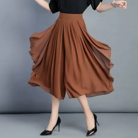 气质雪纺阔腿裤女七分裤夏季新款高腰裙裤休闲裤薄款女裤子商品大图