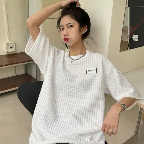 白色短袖t恤女夏装2021新款宽松韩版ins半袖设计感小众上衣服潮牌商品大图