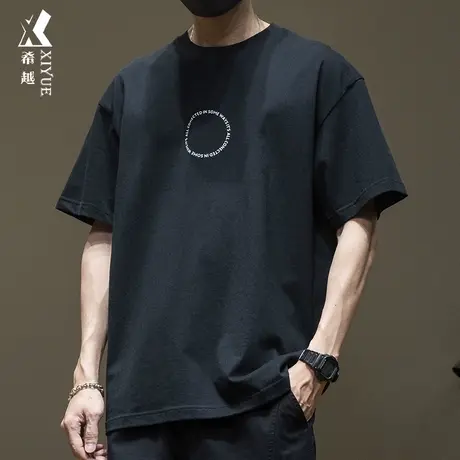 希越280g重磅水洗短袖t恤男高品质大码体恤潮流宽松五分袖衣服棉商品大图