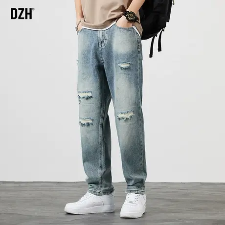 男生破洞牛仔裤男直筒宽松秋季裤子2023新款休闲裤百搭老爹裤长裤商品大图