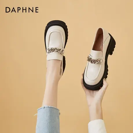 达芙妮皮鞋女鞋2022新款爆款白色英伦风厚底松糕圆头夏款夏季单鞋图片