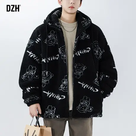 男士黑色羊羔绒外套男棉服男款冬季情侣装2024年新款加绒加厚棉衣商品大图