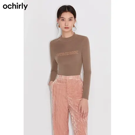 【品牌甄选】欧时力 羊毛针织毛衣 新款春装打底印花修身显瘦上衣商品大图