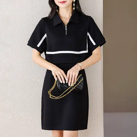 伊自尚微胖mm韩版黑色连衣裙2023新款女装假两件显瘦大码a字裙夏图片