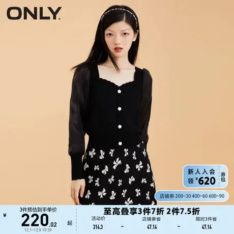 ONLY奥莱泡泡袖短款直筒方领纽扣针织衫女商品大图