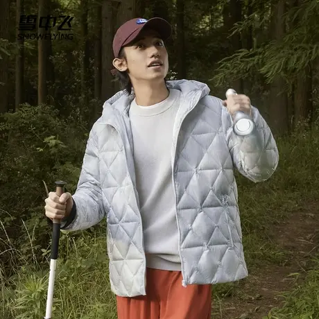 雪中飞2023秋冬新款男士短款连帽菱格羽绒服轻薄舒适经典保暖休闲商品大图