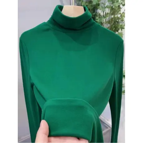 纯色简约风高领长袖T恤女打底衫秋冬德绒保暖加绒加厚修身上衣服商品大图