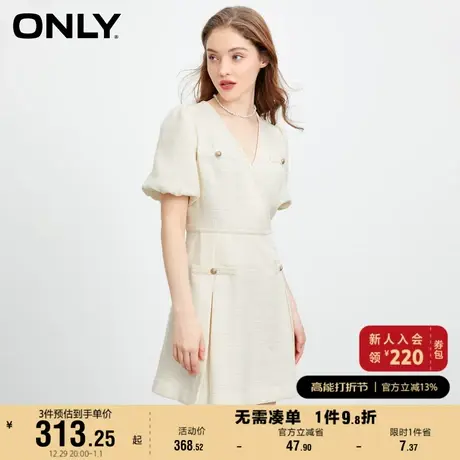 ONLY奥莱2023春季新款时尚休闲气质泡泡袖V领短款连衣裙女图片