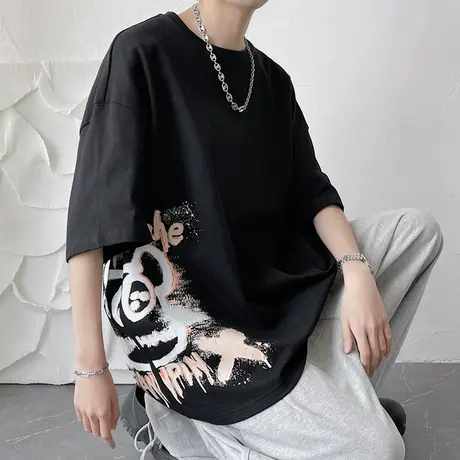 短袖T恤男ins夏季新款小恶魔印花上衣服休闲学生港风半袖衫薄款T商品大图