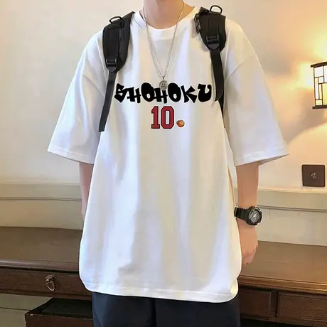 灌篮高手印花重磅t恤男夏季运动短袖大码oversize五分袖潮流半袖商品大图