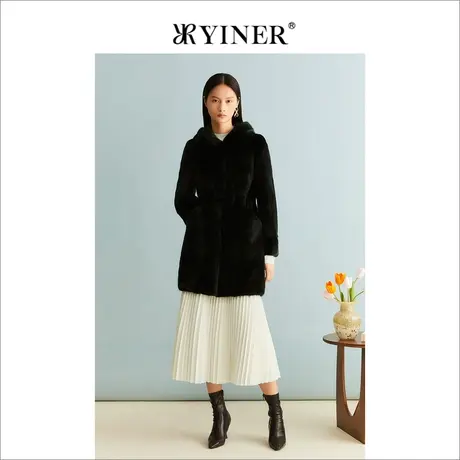 YINER音儿女装冬季绒暖水貂毛皮真皮皮草中长款外套图片
