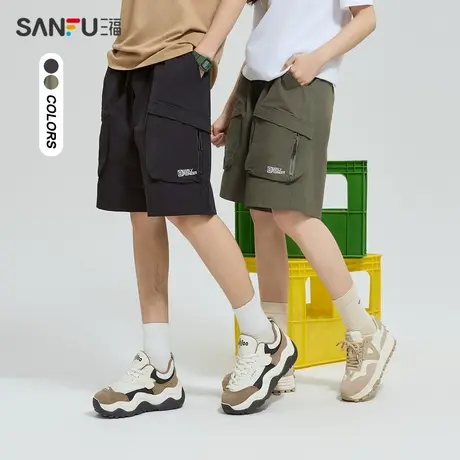 三福2024夏季新款短裤男户外工装口袋中裤情侣五分裤宽松休闲裤商品大图