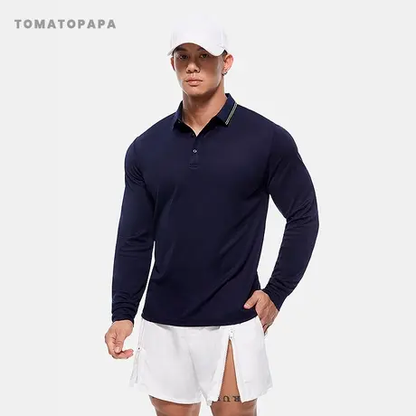 TOMATOPAPA长袖POLO衫2024早春新款打底透气体恤男上衣健身训练服商品大图