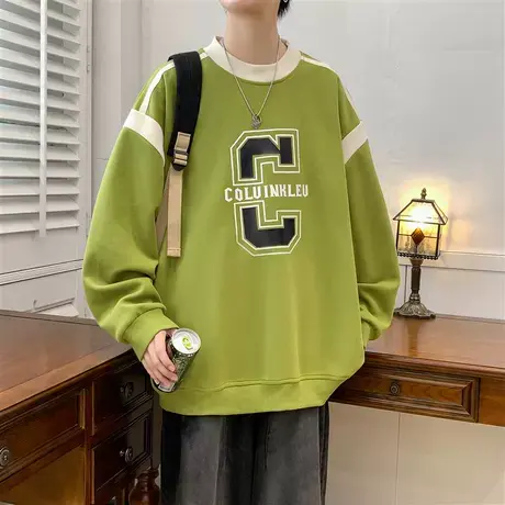 港风套头宽松圆领春秋季卫衣男潮ins无帽外套长袖潮牌休闲打底衫t商品大图