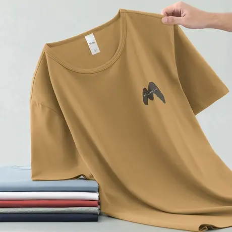 莫代尔短袖t恤男夏季潮牌圆领上衣服速干冰丝凉感体恤衫印花半袖图片