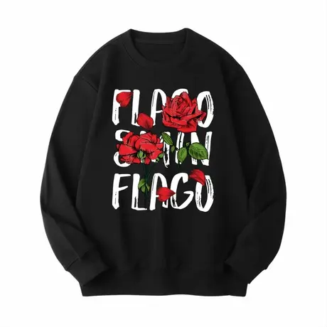 Ohlyah落叶红玫瑰印花圆领大码卫衣男生美式潮牌青少年情侣外套商品大图