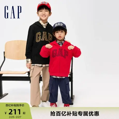 Gap男女童龙年新春LOGO运动法式圈织连帽衫新年红色卫衣冬857492商品大图