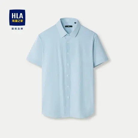 HLA/海澜之家条纹短袖休闲衬衫2024春夏新款方领无痕科技衬衣男商品大图