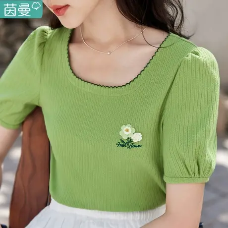 茵曼官方旗舰店短袖T恤2024夏季新款显瘦针织上衣夏天女款半袖商品大图