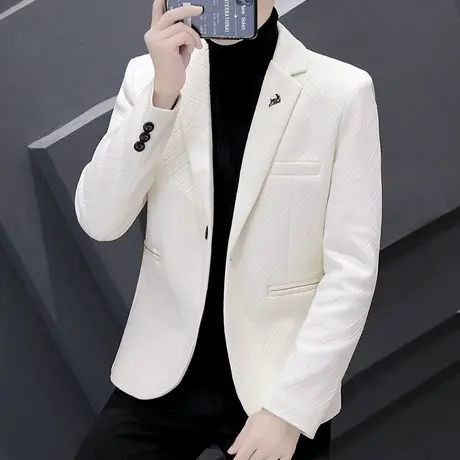 西装外套男士秋冬季韩版潮流休闲加厚西服时尚高端帅气加绒上衣服商品大图