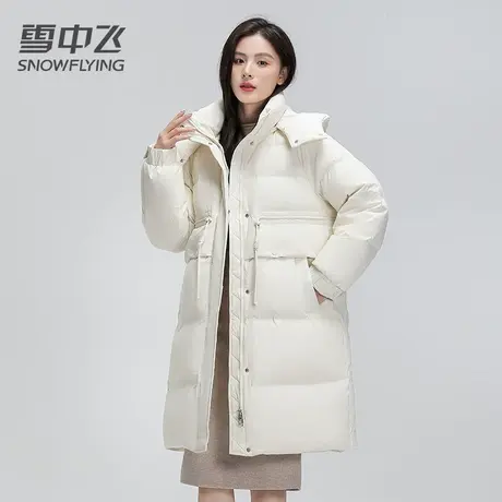 雪中飞羽绒服女2023新款冬季中长款连帽时尚加厚保暖休闲防风外套商品大图
