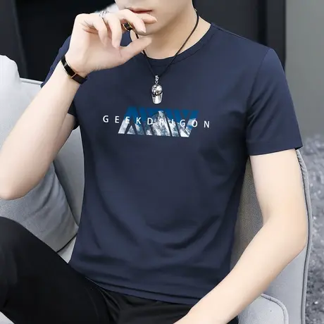 莫代尔冰丝短袖t恤男装2023新款夏季薄款冰感半袖潮流印花上衣服商品大图