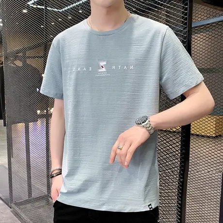 冰丝短袖t恤男士夏季2023新款潮牌ins宽松冰感半袖薄款青年上衣服商品大图