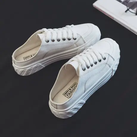 透气小白帆布鞋女2019夏季新款半拖无后跟一脚蹬懒人夏款百搭春款商品大图