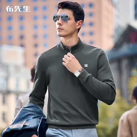 MrBu布先生定制真皮标加厚长袖t恤秋冬抗皱挺括拉链立领商务男装图片